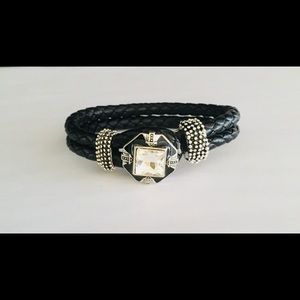 Black rope leather snap charm bracelet $SALE$